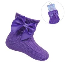 S123-PL: Plum Ankle Socks w/Large Bow (0-24 Months)